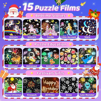 One Fire Princess Gifts for Girls Toys, 15 Music+15 Films+315 Colors Night Light Projector, 360°+Remote+Cordless Star Projector for Kids, Mermaid Gifts for Girls Room Decor, Pink Baby Toddler Toys