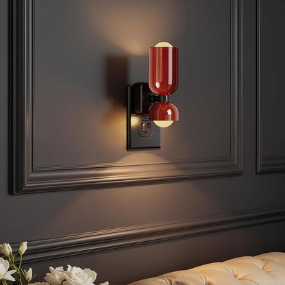 L LOHAS LED Night Light, Night Lights Plug into Wall, 0-100LM Bathroom Night Light, Dusk to Dawn Dimmable Nightlight, Modern Metal Red Nightlight for Bedroom,Mirror Restroom