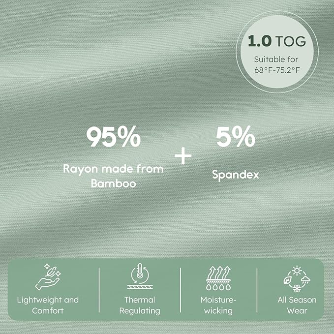 Yoofoss Rayon Made from Bamboo Baby Sleep Sack 6-12 Months 1.0 Tog Baby Wearable Blanket, Super Soft Infant Toddler Sleeping Sack 2-Way Zipper