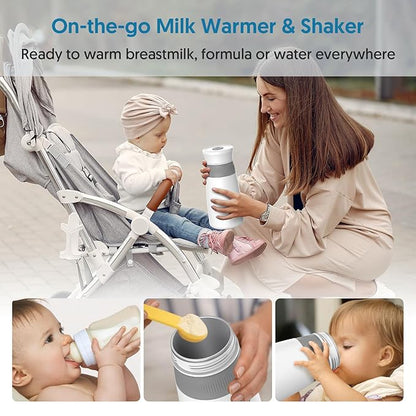Portable Milk Warmer & Mixer, Cordless Travel Bottle Warmer for Breastmilk, Formula or Water, 10 oz Big Capacity, Big Battery Capacity for Journey, Calienta Biberones Portátil