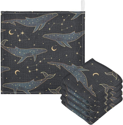 vvfelixl Baby Muslin Washcloths Celestial Constellation Whale Baby Burp Cloths Cotton Baby Face Towel for Newborn Infants Boys Girls Soft and Absorbent 11.8 X 11.8 in, 3 Pack