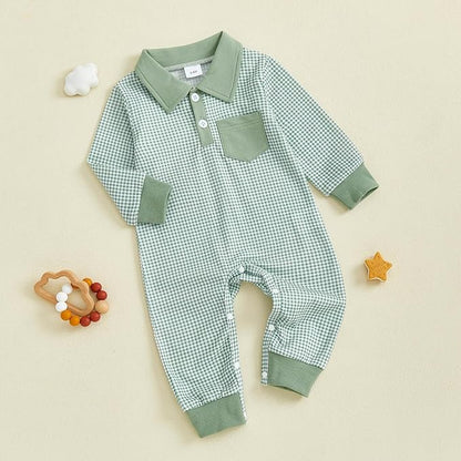 Newborn Baby Boy Winter Clothes Long Sleeve Lapel Jumpsuit Collar Plaid Romper Playsuit Infant Baby Boy Fall Outfit