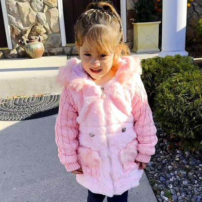 Baby Girls Infant Winter Knited Fur Outerwear Coats Snowsuit Clothing Jackets