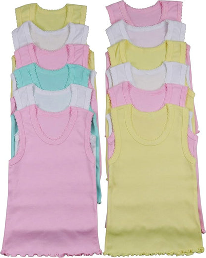 ToBeInStyle Girl's 4 Pack Ruffle Hem Cotton Tank Tops