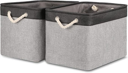 Bidtakay Fabric Storage Baskets with Handles [2-Pack] Large Canvas Organizer 16" X 11.8" X 11.8" Foldable Tall Baskets Rectangular Gift Basket Decorative Storage Bins for Closet, Home(Black&Grey)