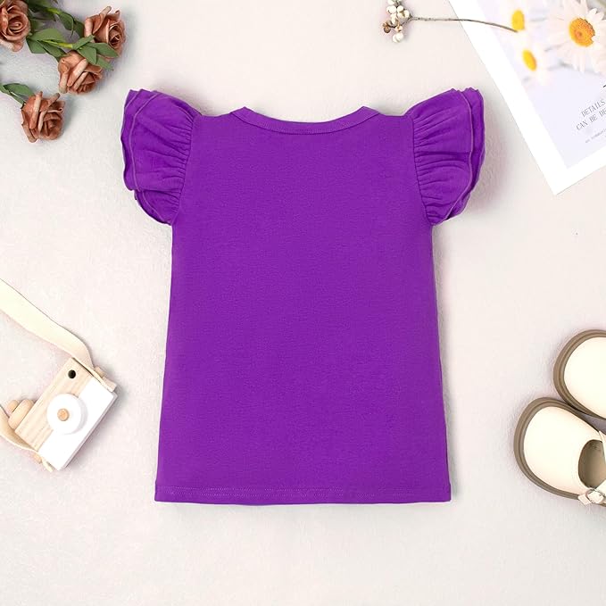 12M-14Y Toddler Baby Girls T Shirt Solid Color Blouse Ruffle Top Cotton Casual Tees Plain Shirt