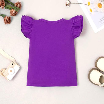 12M-14Y Toddler Baby Girls T Shirt Solid Color Blouse Ruffle Top Cotton Casual Tees Plain Shirt