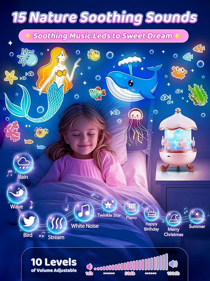 Carousel Night Light for Kids, 15 Music+15 Films+315 Colors Star Projector for Kids Night Light Projector,360°+Remote+1200mah Unicorn Toys for Girls Room Decor, Valentines Gifts for Kids, Girls, Baby