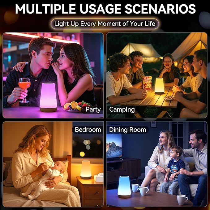 Auxmir Night Light, Dimmable Touch Lamp for Bedroom, 13 RGB Colors & 5 Brightness, Portable Rechargeable Bedside Table Lamp for Baby Nursery, Night Lights for Bedroom Living Room Bathroom Hallways