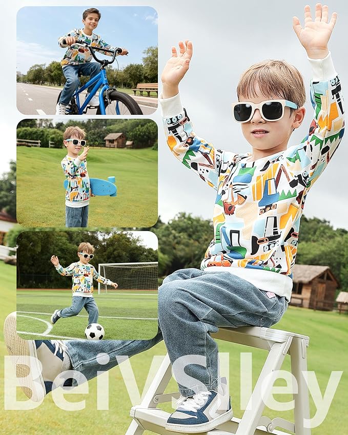 BeiVSlley Toddler Boys 3 Pack Cotton Pullover Crewneck Sweatshirt Long Sleeve Cartoon Shirt Sweaters Tops