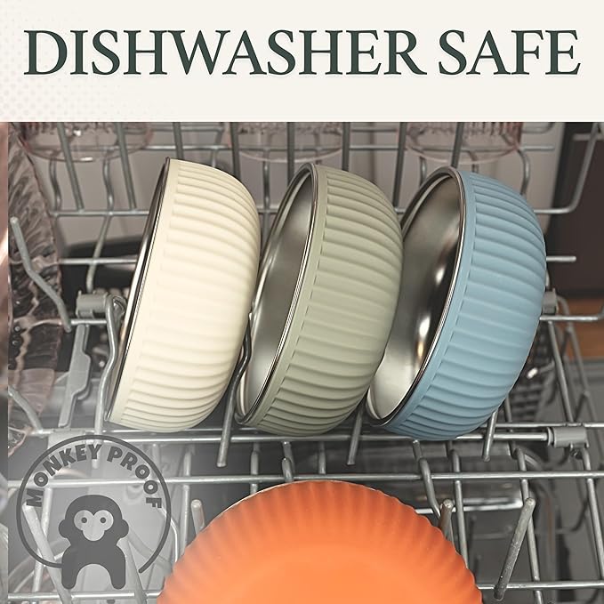Monkey Proof™ Non-Toxic Stainless Steel Child Bowl 5” with Non-Slip Grooved Silicone Shell, (Set of 4 bowls) Unbreakable, Mess Free Feeding for Babies, Toddlers, Kids, BPA free (Arizona Grooved)