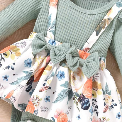Unutiylo Preemie Newborn Baby Girl Clothes Romper Suspender Dress Fall Winter Outfits Ruffle Long Sleeve Jumpsuit