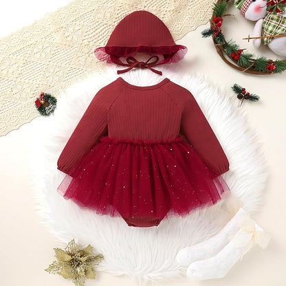 YOUNGER TREE Newborn Baby Girl Romper Dress Outfits Long Sleeve Floral Tutu Bodysuit with Leggings Hat Infant Fall Clothes