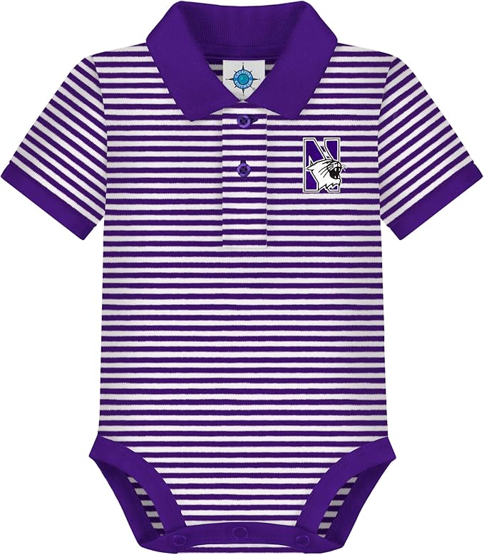 Creative Knitwear College Baby Striped Polo Bodysuit - Team Logo, Multiple Colors, for Boys & Girls (0-12 Months)