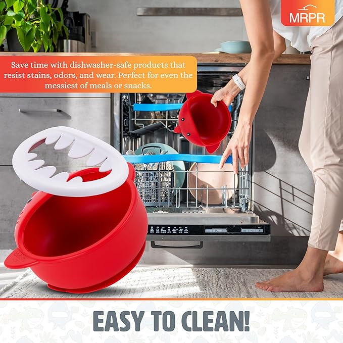 MRPR Chompers Silicone Shark Bowl - Baby & Toddler Suction-bowl - BPA-Free, Microwave & Dishwasher safe - Mess-Free Mealtime - Fun & Durable Snack-bowl for Kids - Strong Suction, Travel-Friendly