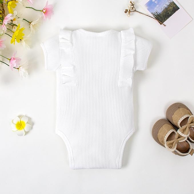 0-24M Infant Ribbed Romper Baby Girls Knit Ruffle Bodysuit Toddler Girl Solid Color Jumpsuit Holiday Shirt Tpos