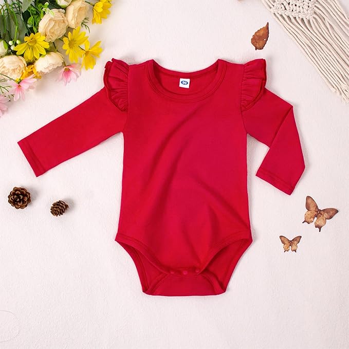 LYSMuch Baby Girls Ruffle Long Sleeve Bodysuit Infant Solid Color Top Jumpsuit Clothes