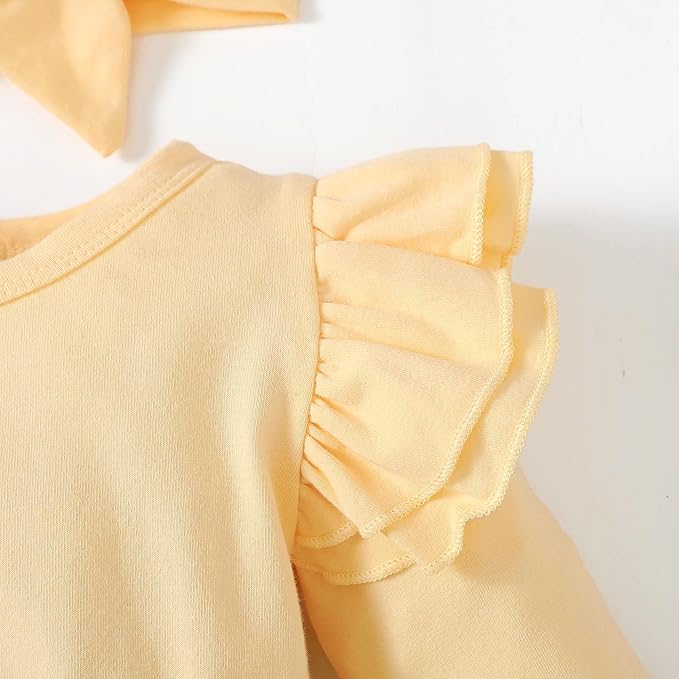 Baby Girl Clothes Infant Ruffle Sleeve Romper Dress Newborn Solid Tutu Skirt Sets Jumpsuit Headband Outfit