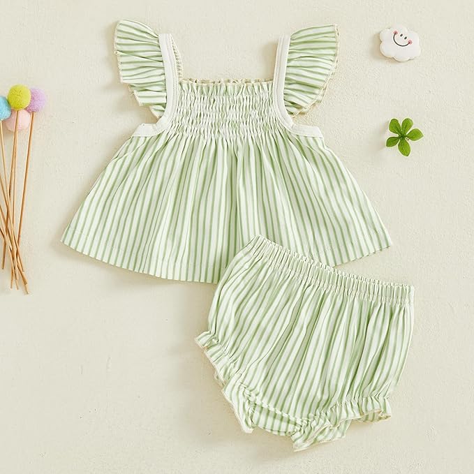 Mubineo Baby Girl Summer Clothes Cute Ruffle Tops Dress Shorts Outfits Set Infant Toddler Shrit Bloomers Princess Outfit