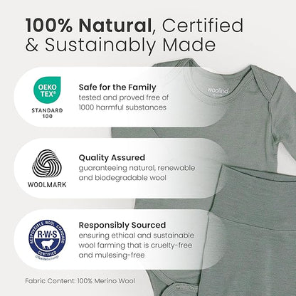 Woolino 100% Superfine Merino Wool Baby Bodysuit - Long Sleeve Bodysuit for Boy and Girl - Tagless Neck Bodysuit for Unisex