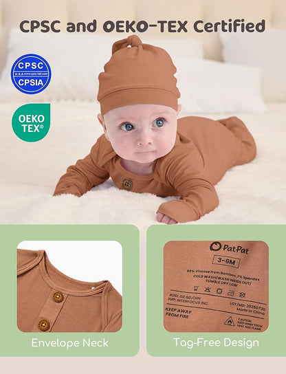 PATPAT Baby Sleeper Gown with Bamboo Viscose for Newborn Girls Boys, Knotted Nightgown with Mittens for Infant Home Coming