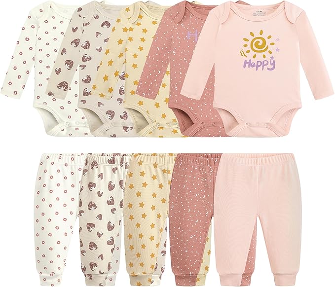 Baby Newborn Layette 10-Piece Clothing Sets Soft Cotton Bodysuits Pants Sets for Baby Boys Girls Toddler Unisex