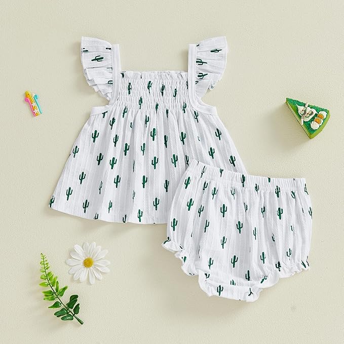 Mubineo Baby Girl Summer Clothes Cute Ruffle Tops Dress Shorts Outfits Set Infant Toddler Shrit Bloomers Princess Outfit