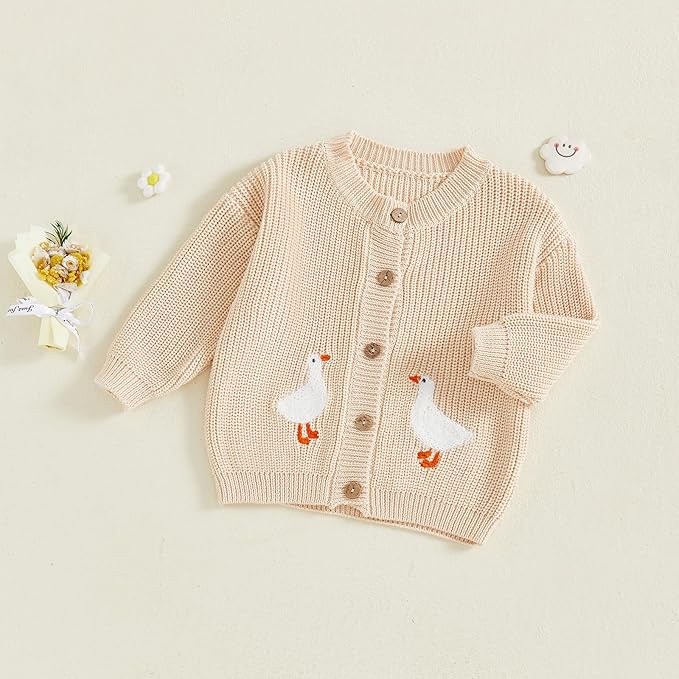 Baby Girl Cardigan Sweater Toddler Goose Embroidered Button Down Knit Sweaters Fall Winter Knitwear Jacket Clothes