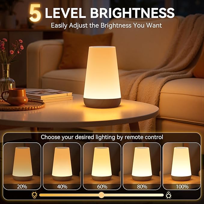 Auxmir Night Light, Dimmable Touch Lamp for Bedroom, 13 RGB Colors & 5 Brightness, Portable Rechargeable Bedside Table Lamp for Baby Nursery, Night Lights for Bedroom Living Room Bathroom Hallways