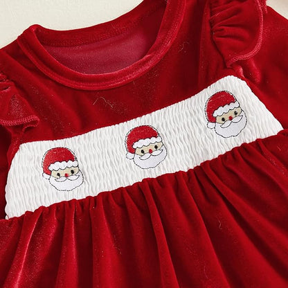 Hnyenmcko Newborn Baby Girl Christmas Clothes Infant Red Plaid Romper Dress Ruffle Long Sleeve Ribbed Bodysuit Headband Set