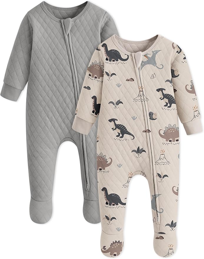 Yoofoss Baby Pajamas Organic Cotton Baby Winter Clothes Warm Newborn Sleepers for 0-3 3-6 6-9 Months, Quilted Footed Pjs