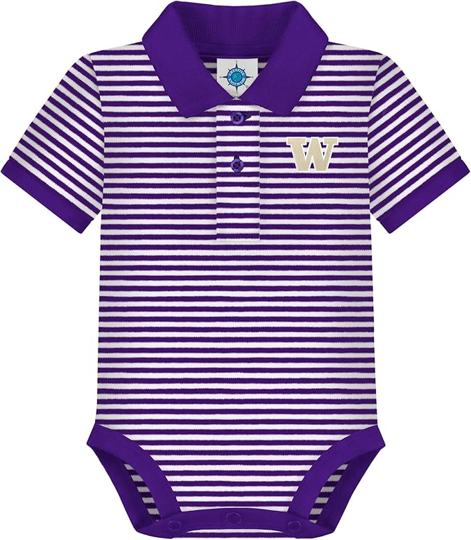 Creative Knitwear College Baby Striped Polo Bodysuit - Team Logo, Multiple Colors, for Boys & Girls (0-12 Months)