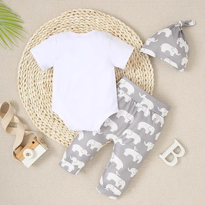 Newborn Infant Baby Boys Clothes Set Romper Bodysuit Pants Hat 3Pcs Outfits