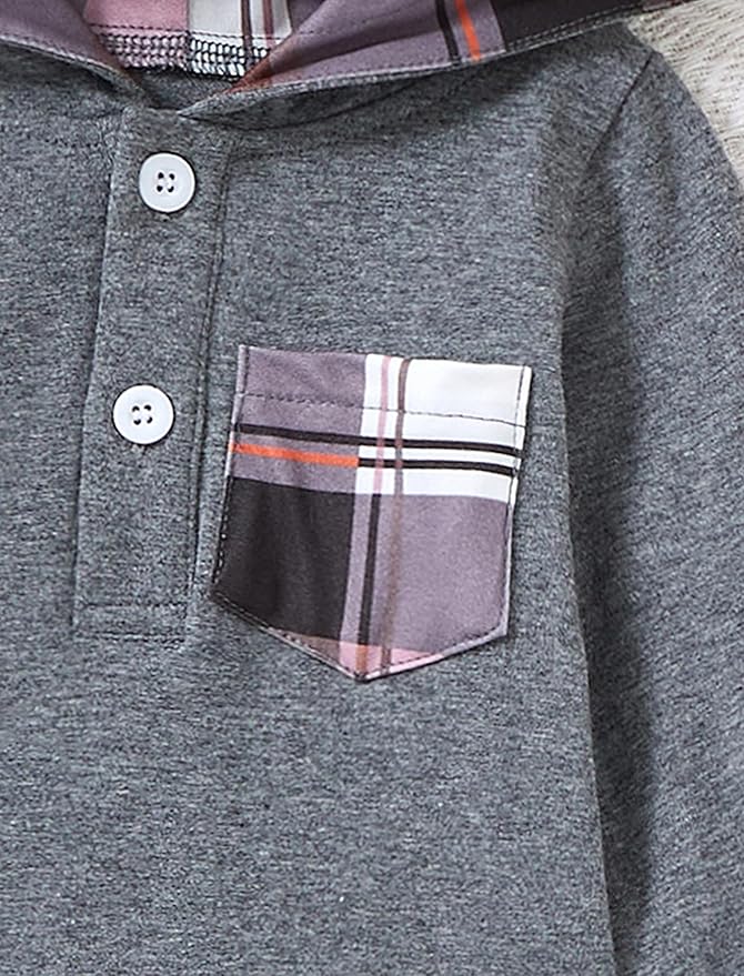 Baby Boy Clothes Long Sleeve Hoodie Romper and Plaid Pants Set Fall Winter Baby Boy Outfit 0–18 Months