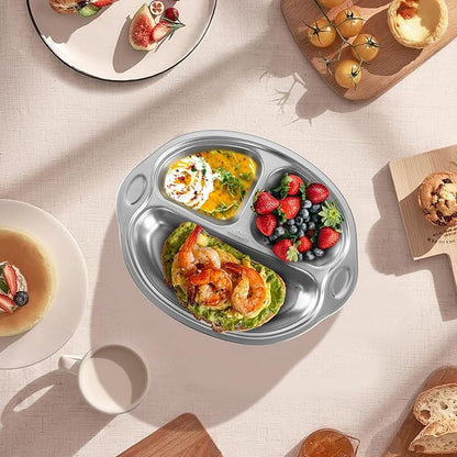 Stainless Steel Baby Suction Plates: Divided Plates for Babies and Toddlers, Made of 100% Food-Grade Materials Ideal for Baby-Led Weaning BPA-Free Toddler Feeding Dishwasher Safe PINK