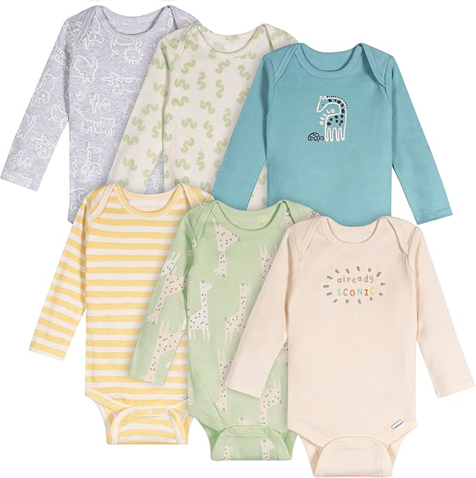 Onesies Brand, Unisex Baby, 6-Pack Long Sleeve Bodysuits