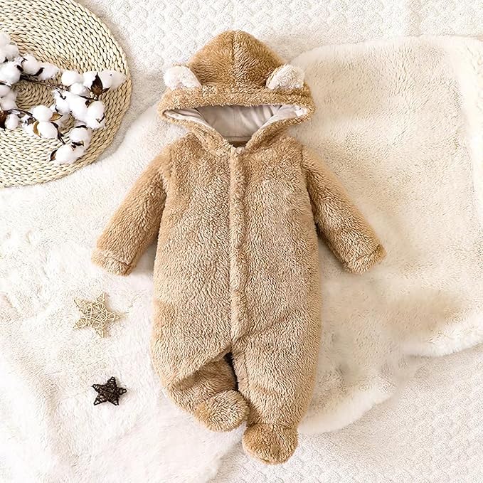 Newborn Baby Winter Snowsuit Bear Outfit Fleece Warm Jumpsuit Romper Winter Hooded Clothes for Infant Girls Boys