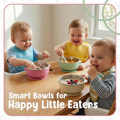 o'doe Baby Bowls – Stainless Steel Baby Feeding Bowls with Suction | Non-Slip Toddler Bowls for Self Feeding | BPA-Free Kids Bowls for Baby Food | Stainless Steel Bowls Kids