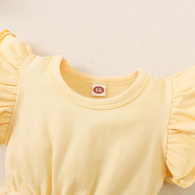 Baby Girl Clothes Infant Ruffle Sleeve Romper Dress Newborn Solid Tutu Skirt Sets Jumpsuit Headband Outfit