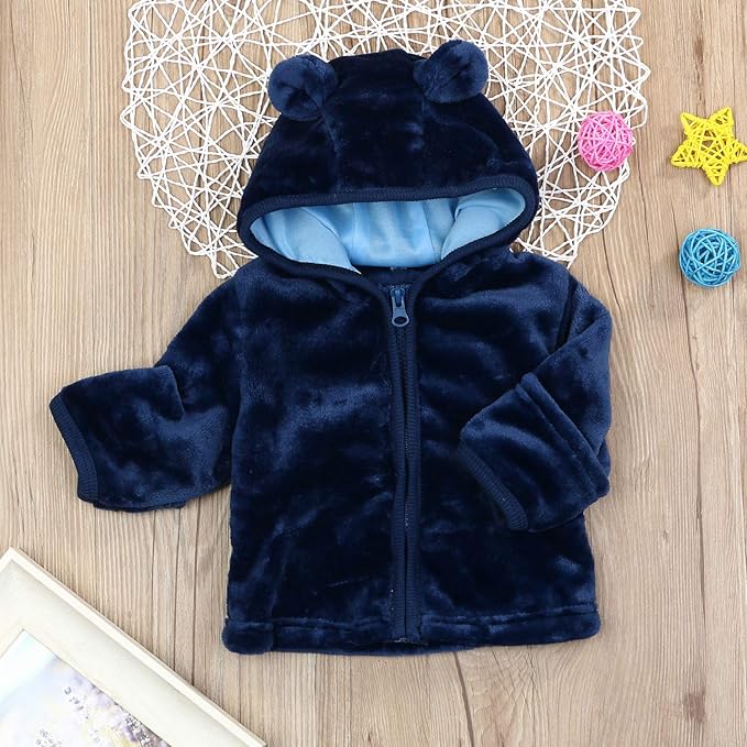 Noubeau Infant Baby Boys Girls Fleece Ears Hat with Lined Hooded Zipper Up Jacket Coat Tops Outwear Overcoat Warm Fall Winte