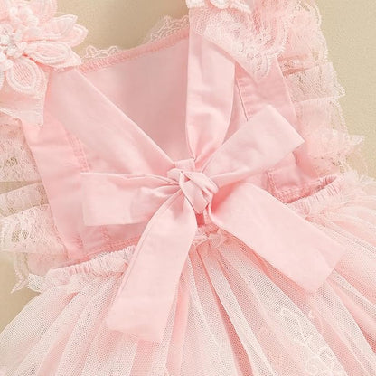 Infant Baby Girl Lace Romper Baby Tulle Dress Romper Flowers Bodysuit Spring Summer Festival Clothes with Headband