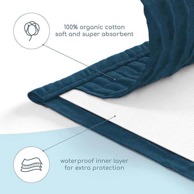 Muslin Burp Cloths Set, 6 Pieces, 100% Organic Cotton Hand Washcloths for Baby Boys and Girls Extra Absorbent and Soft Burping Rags (Blue - Multi Colored)