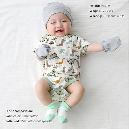 Newborn Baby Short Sleeve Bodysuit Cotton One-Piece Baby Clothes 5-Pack, 0-12 Months
