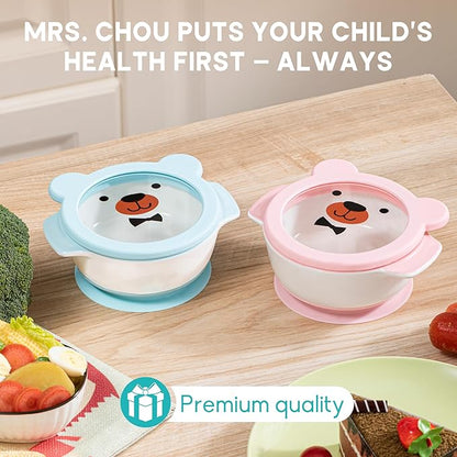 Ceramic Suction Bowl for Babies and Toddlers, Non-Slip Silicone Suction Cup, BPA-Free Lids, Independent feeding, First Stage Self Feeding Essential, Led Weaning Snack Feeder BLUE