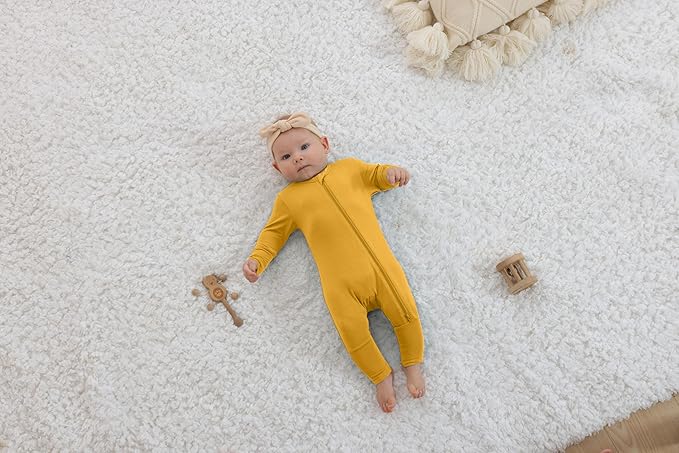 GUISBY Cotton Sleepers Footless Pajamas with Zipper and Mittens Long Sleeve Rompers for Baby