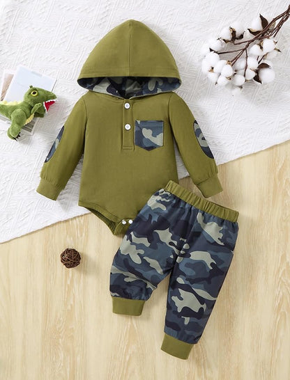 Baby Boy Clothes Long Sleeve Hoodie Romper and Plaid Pants Set Fall Winter Baby Boy Outfit 0–18 Months