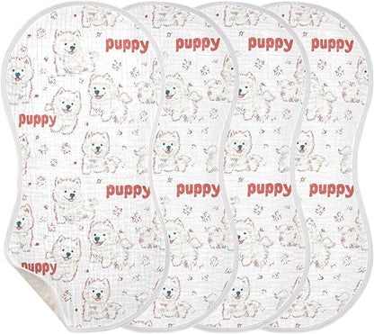 vvfelixl Baby Burp Cloths Cute Puppy Samoyed Baby Newborn Cotton Burping Cloths Set Babys Washcloths 4 Pack