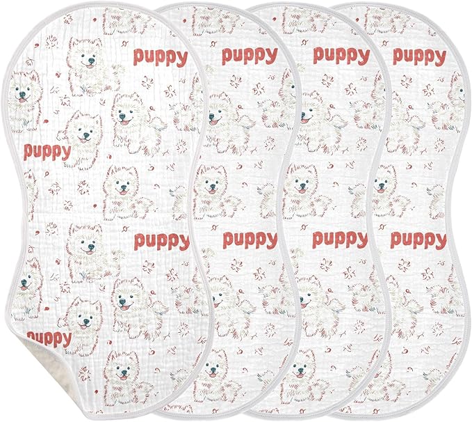 vvfelixl Muslin Burp Cloths Cute Puppy Samoyed Baby Washcloths for Baby Girl Boys 2 Pack