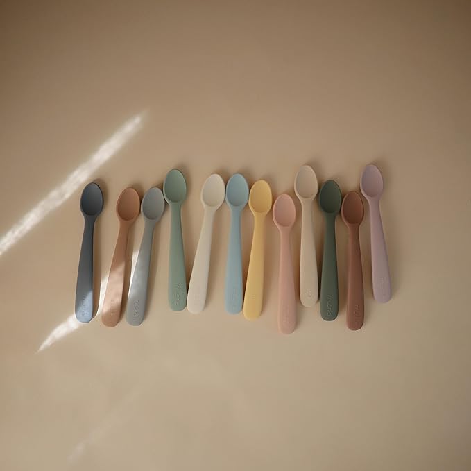 mushie Silicone Baby Feeding Spoons | 2 Pack (Blush/Shifting Sand)