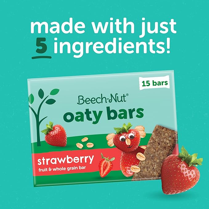 Beech-Nut Toddler Snacks Oaty Bars Granola Bars for Babies & Toddlers, Fruit & Whole Grain Strawberry Snack Bar, Gluten Free Toddler Snack, 6 Boxes (30 Individually Wrapped Bars)